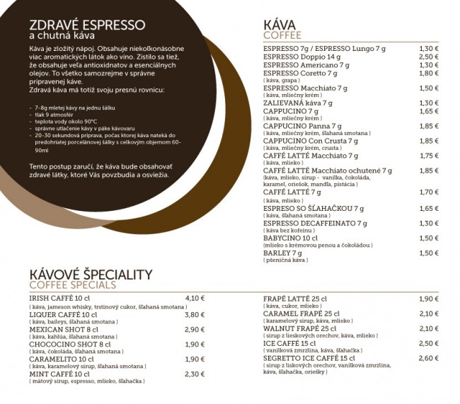 Caffé menu