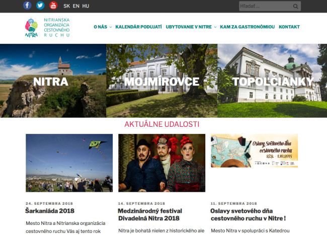 Nitra Tourist Board web screenshot